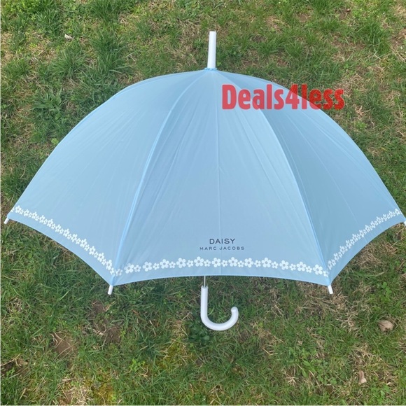 Marc Jacobs Umbrella Rain Daisy Parfums Sky Blue Floral White Handle NEW! - Picture 6 of 7